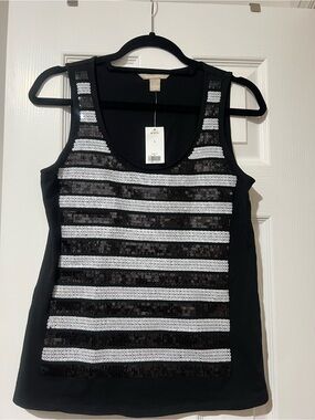Banana Republic Black Tank with Silver Sequin Stripes